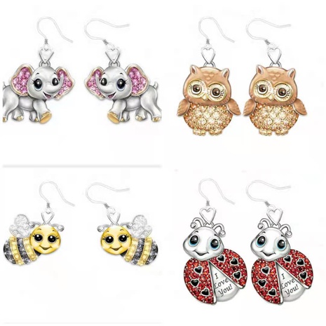 new ladybug elephant two-color owl bee necklace earrings set's discount tags