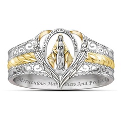 retro lettering Virgin Mary heart alloy diamond ring