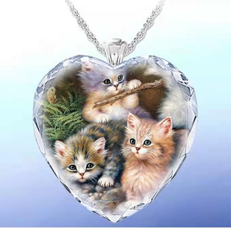 new heart-shaped crystal cute cat pendant necklace wholesale's discount tags