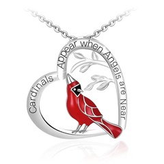 new red bird hollow heart pendant drip oil necklace
