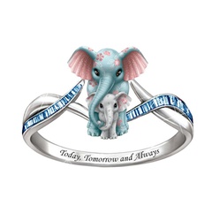 Fashion Elephant Child Mother Elephant Diamond Alloy Ring Wholesale