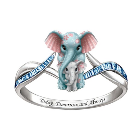 Fashion Elephant Child Mother Elephant Diamond Alloy Ring Wholesale's discount tags
