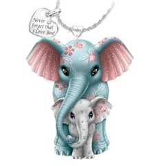 cute cartoon child mother elephant heart letter pendant necklace