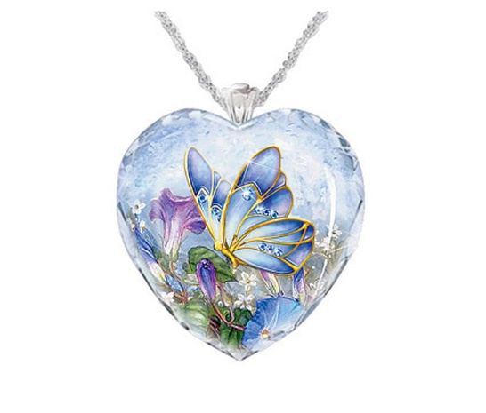 creative heart-shaped petunia blue butterfly pendant necklace's discount tags