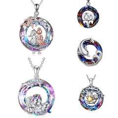 creative colorful crystal round little girl unicorn penguin dolphin sloth pendant necklace