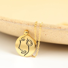 simple abstract face line pendant stainless steel 18k gold-plated necklace