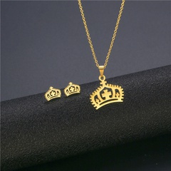 fashion simple crown pendant stainless steel necklace earings set