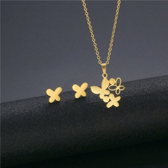 simple fashion hollow butterfly  stainless steel necklace earrings set