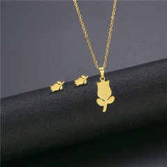 fashion gold-plated flower pendant stainless steel necklace earrings set