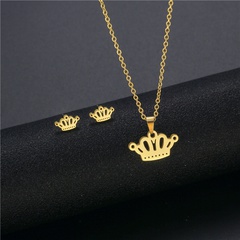 fashion simple crown pendant stainless steel necklace earrings set