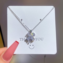 full diamond four-clover flower pendant titanium steel necklace
