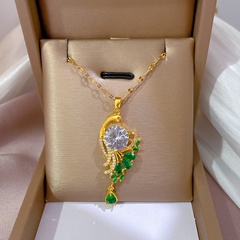 neue vergoldete Halskette aus Titanstahl mit Pfauendiamantanhänger