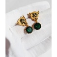 exaggerated animal leopard head inlaid green zircon copper stud earringspicture11