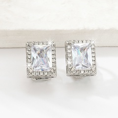 fashion copper material electroplating 18K silver zircon square ear clips without ear holes