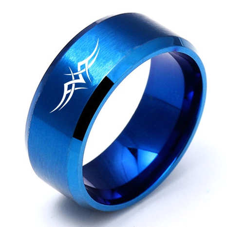 fashion 8mm blue laser marking graphic stainless steel ring's discount tags