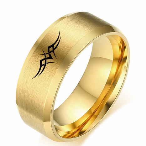 fashion 8mm golden laser marking graphic stainless steel ring's discount tags