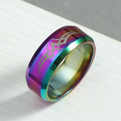 anillo de acero inoxidable gráfico de marcado láser colorido de 8 mm de moda's discount tags