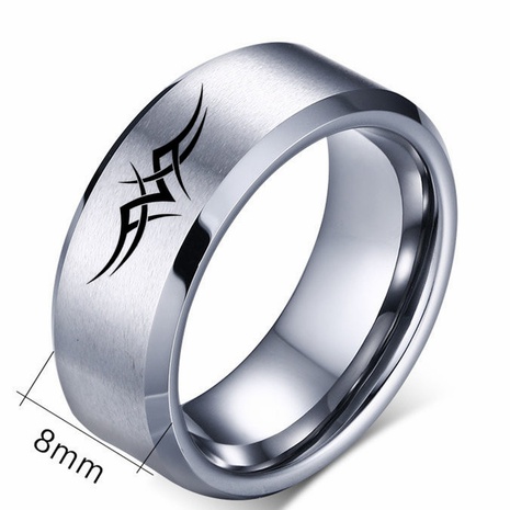 anillo gráfico de acero inoxidable con marcado de líneas láser de 8 mm a la moda's discount tags