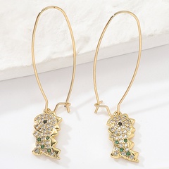 fashion copper electroplating 18K gold zircon cute little dinosaur pendant earrings