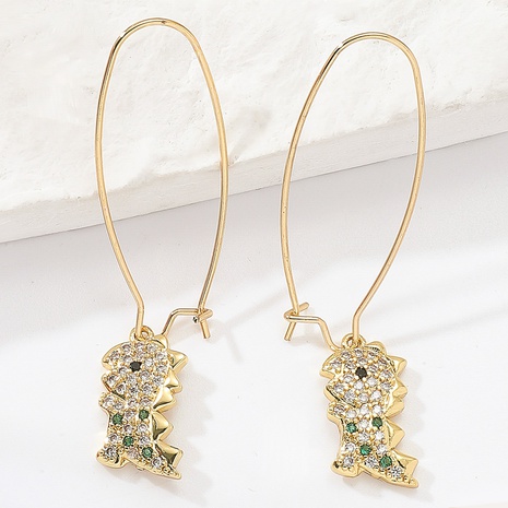 fashion copper electroplating 18K gold zircon cute little dinosaur pendant earrings's discount tags