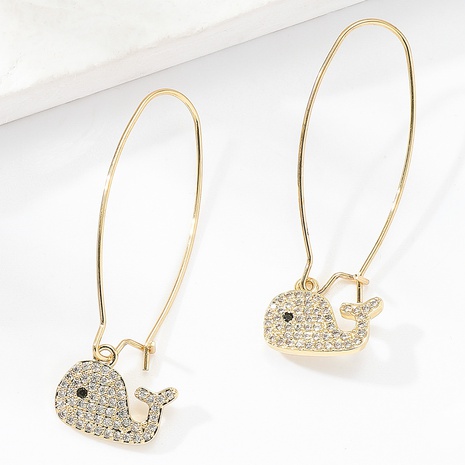 fashion copper material electroplating 18K gold zircon cute little whale pendant earrings's discount tags