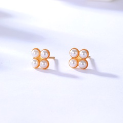 fashion pearl diamond stainless steel electroplating 18K gold stud earrings