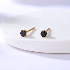 New fashion stainless steel electroplating 18K gold inlaid black zircon earrings