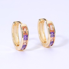 A pair of copper inlaid zircon plated gold fashion hoop earrings
