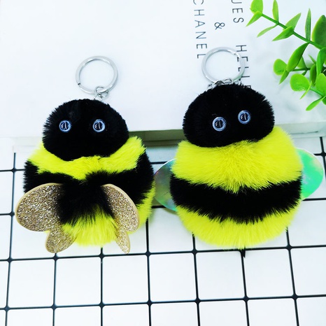 Fashion Sequin Bee Plush Keychain Imitation Rabbit fur Pendant's discount tags