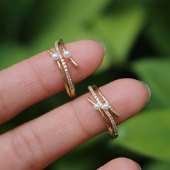 simple pearl zircon micro-set open copper ring female fashion