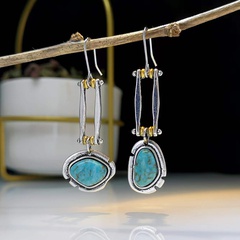 new creative retro turquoise fashion long swing asymmetric earrings
