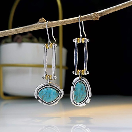 new creative retro turquoise fashion long swing asymmetric earrings's discount tags