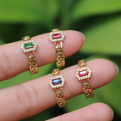 copper gold-plated micro-set color zircon female simple ring accessories