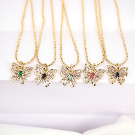 simple copper gold-plated fashion zircon-studded butterfly pendant clavicle chain wholesale NHWEI662142's discount tags