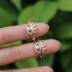pearl diamond eye female open copper ring new wholesale