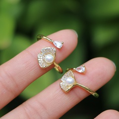 fashion micro-encrusted zircon pearl copper female simple opening creative ring