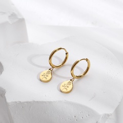 Simple Stainless Steel 18K Gold Plated Rose Carved Drop Earrings