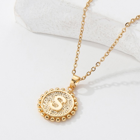 Fashion Round Copper Plated 18K Gold Letters S Double-sided Necklace Wholesale's discount tags