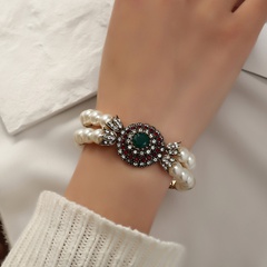 fashion red green diamond jewelry retro alloy pearl bracelet