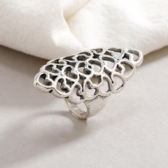 simple retro exaggerated hollow ring fashion creative diamond heart shaped alloy ring