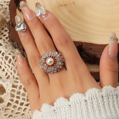 fashion new diamond simple sun flower open alloy ring