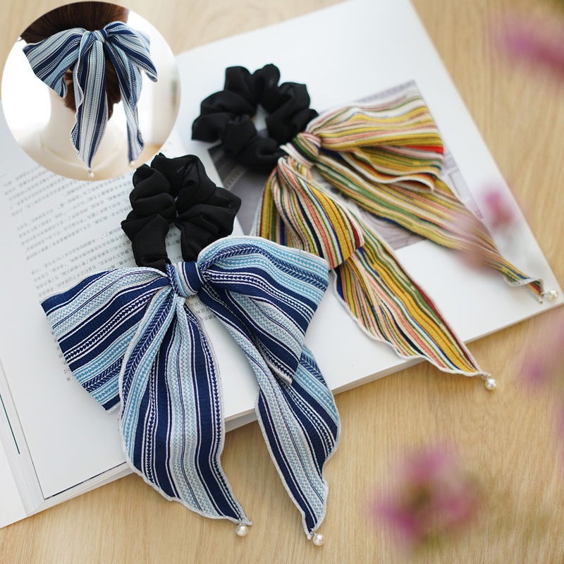 Fashion cute striped fabric bow ribbon hair ring female