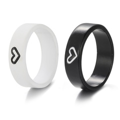 nouveau créatif simple mignon couleur contrastée noir blanc coeur couple alliage anneaux ensemble 2 pièces