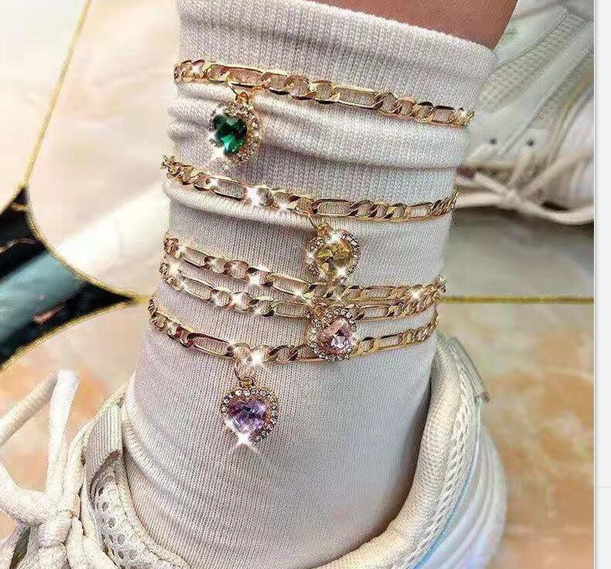 simple fashion anklet 5piece set diamond heartshaped alloy anklet