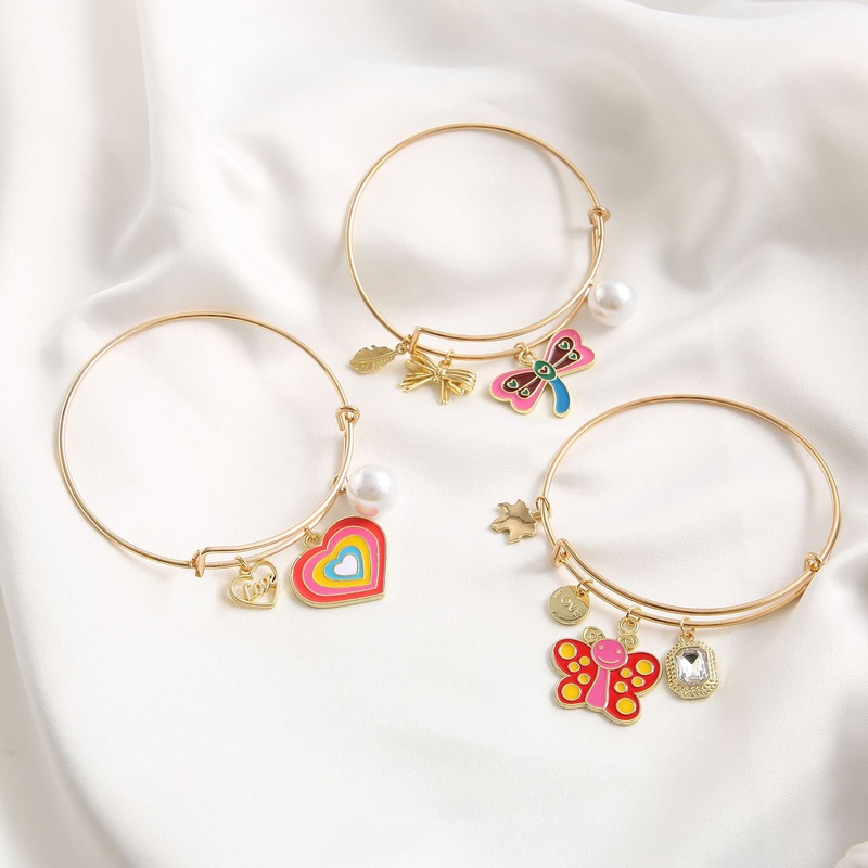 new simple womens jewelry set drip oil butterfly heart dragonfly alloy bracelet