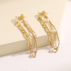 new Korean earrings women's long tassel gold beads geometric earrings