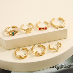 New Creative Simple Women's Jewelry Geometric V-shaped Crown Eye Alloy Rings 7 Piece Sets