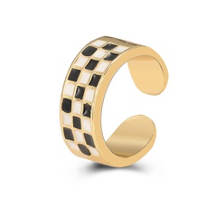 New Simple Women's Hand Jewelry Black White Checkerboard Grid Three-layer Alloy Ring