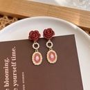 retro baroque diamond pearl red camellia oil drop gem drop earrings wholesalepicture7