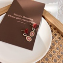 retro baroque diamond pearl red camellia oil drop gem drop earrings wholesalepicture8